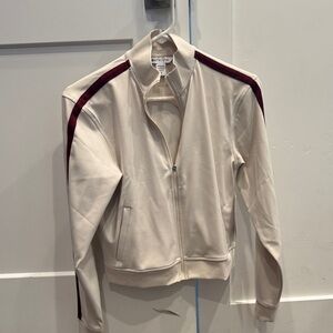 Athleta Cream Track Jacket with Burgundy Stripes